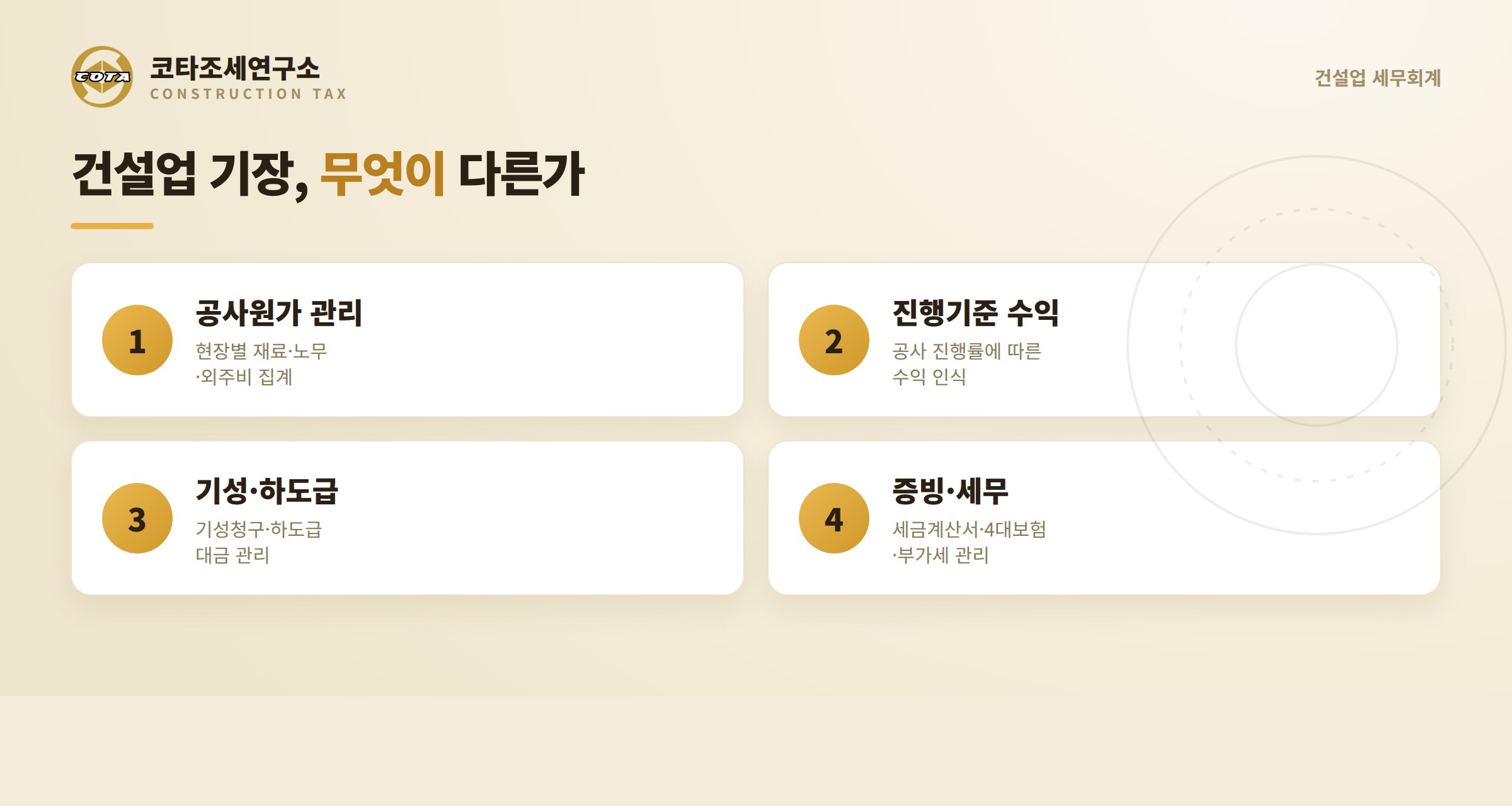 건설업 기장의 특징 - 공사원가, 진행기준 수익, 기성·하도급, 증빙·세무