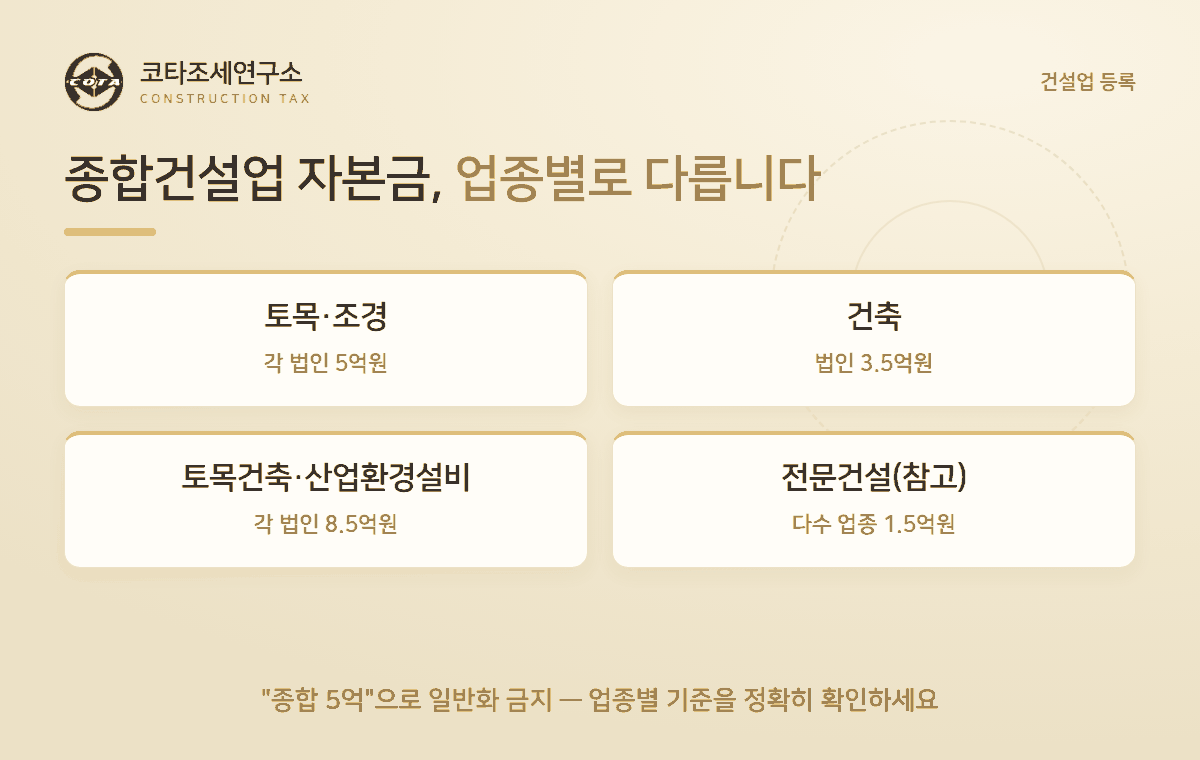 종합건설업 자본금 업종별 - 코타조세연구소
