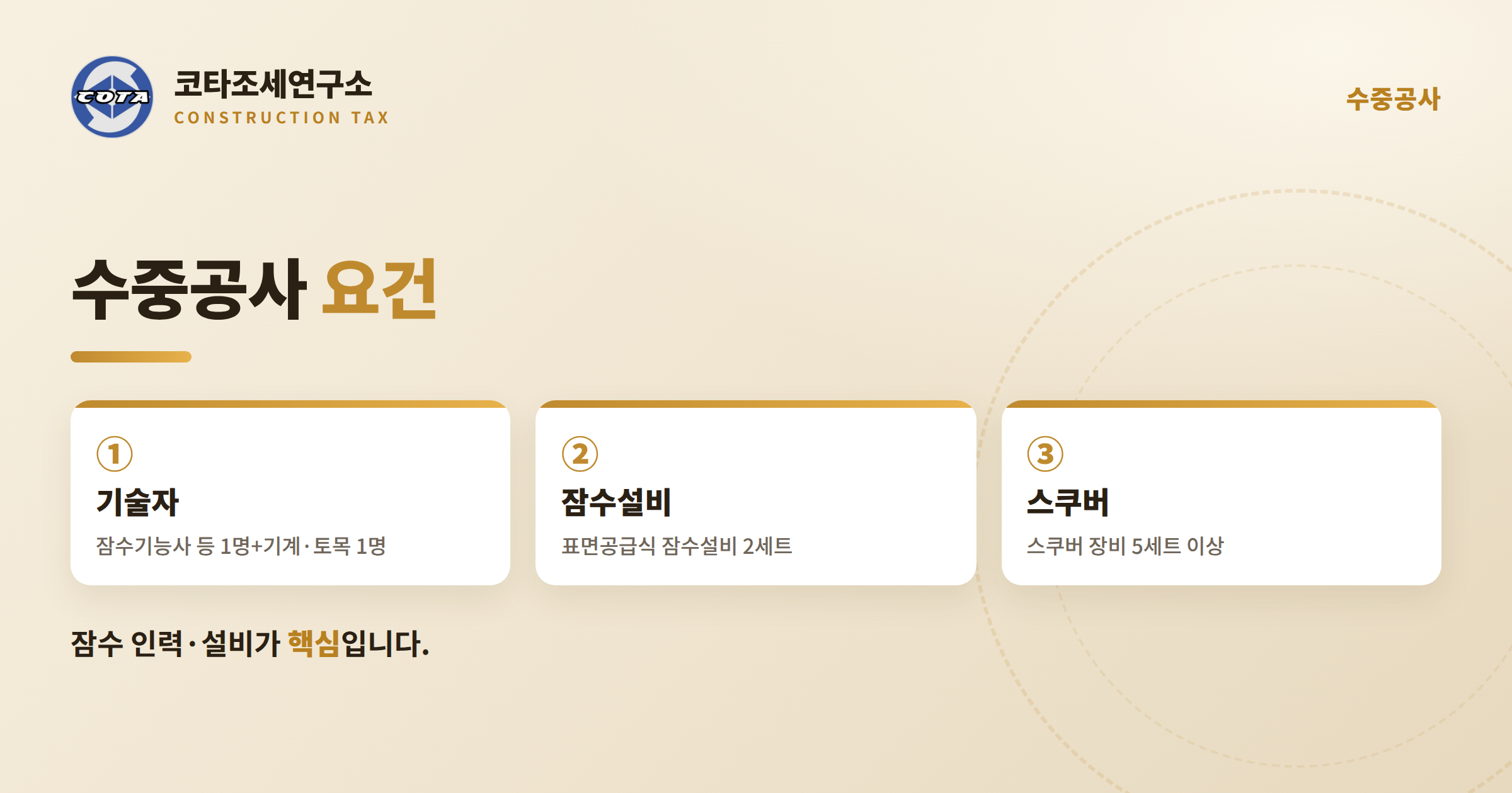 수중공사 요건 잠수설비 - 코타조세연구소