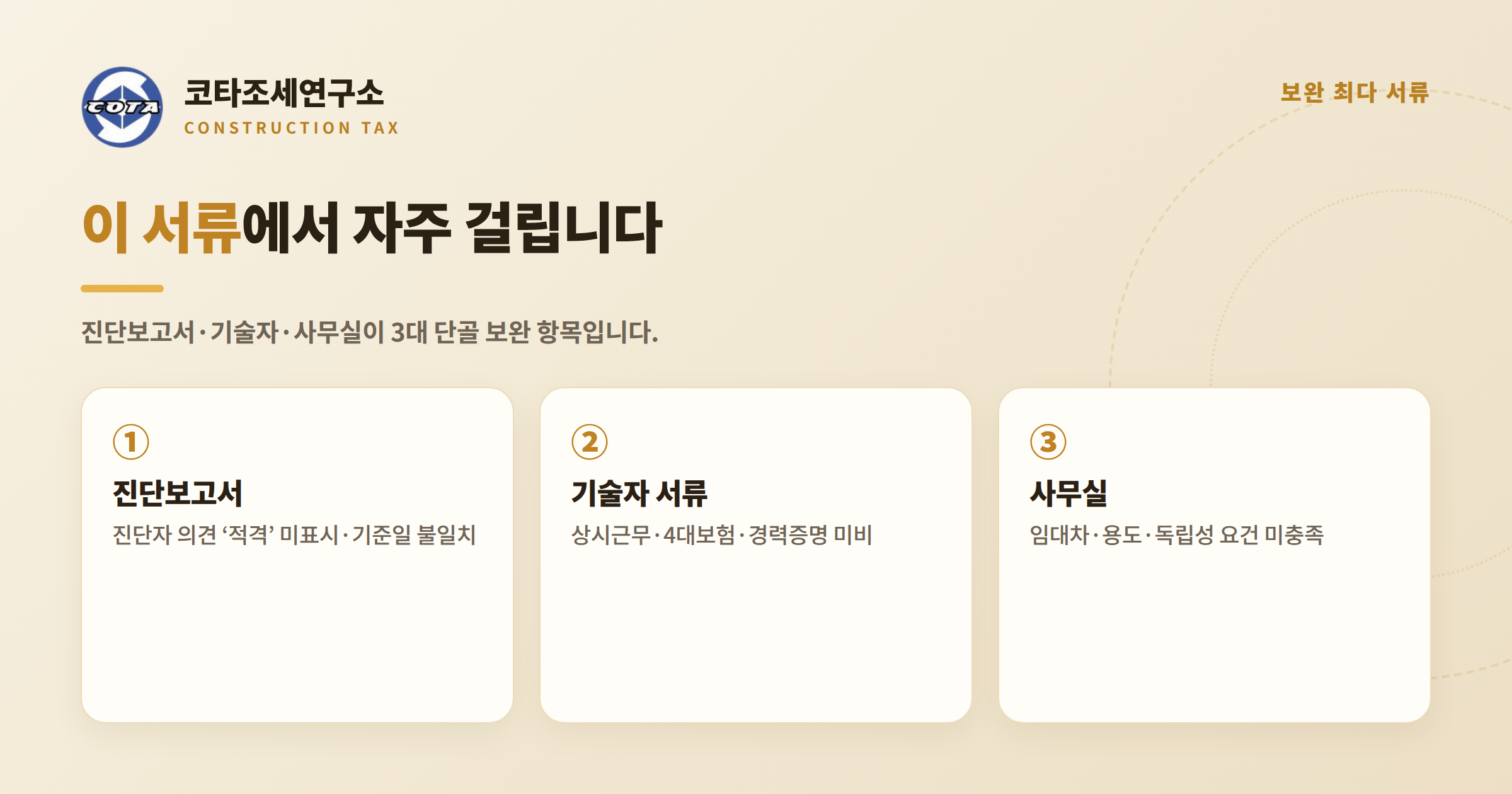 건설업 등록 보완 단골 서류 - 코타조세연구소