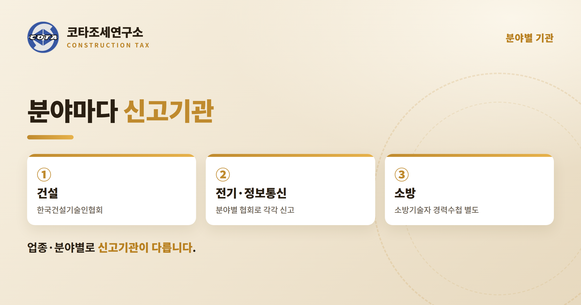 건설기술인 분야별 신고기관 - 코타조세연구소
